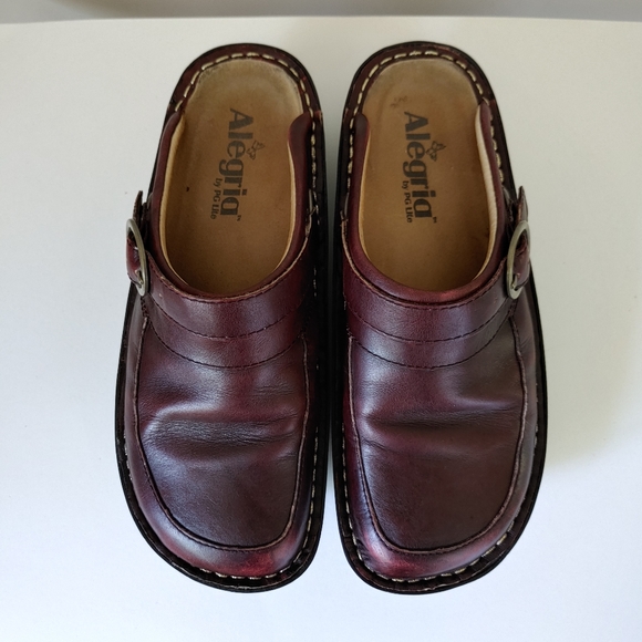 Alegria Seville Clog Chunky Leather Shoe Size 7 - 7.5 EU 37 Burgundy - Picture 9 of 16